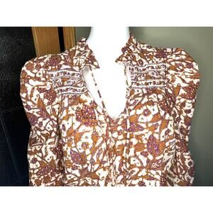 Love the Label Mabel Top With Ties Boho Cotton Blouse Puff Sleeves Anthro Sz S